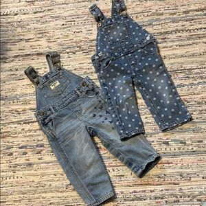 OshKosh B'gosh Blue Denim Overalls Duo - Polka Dot & Solid